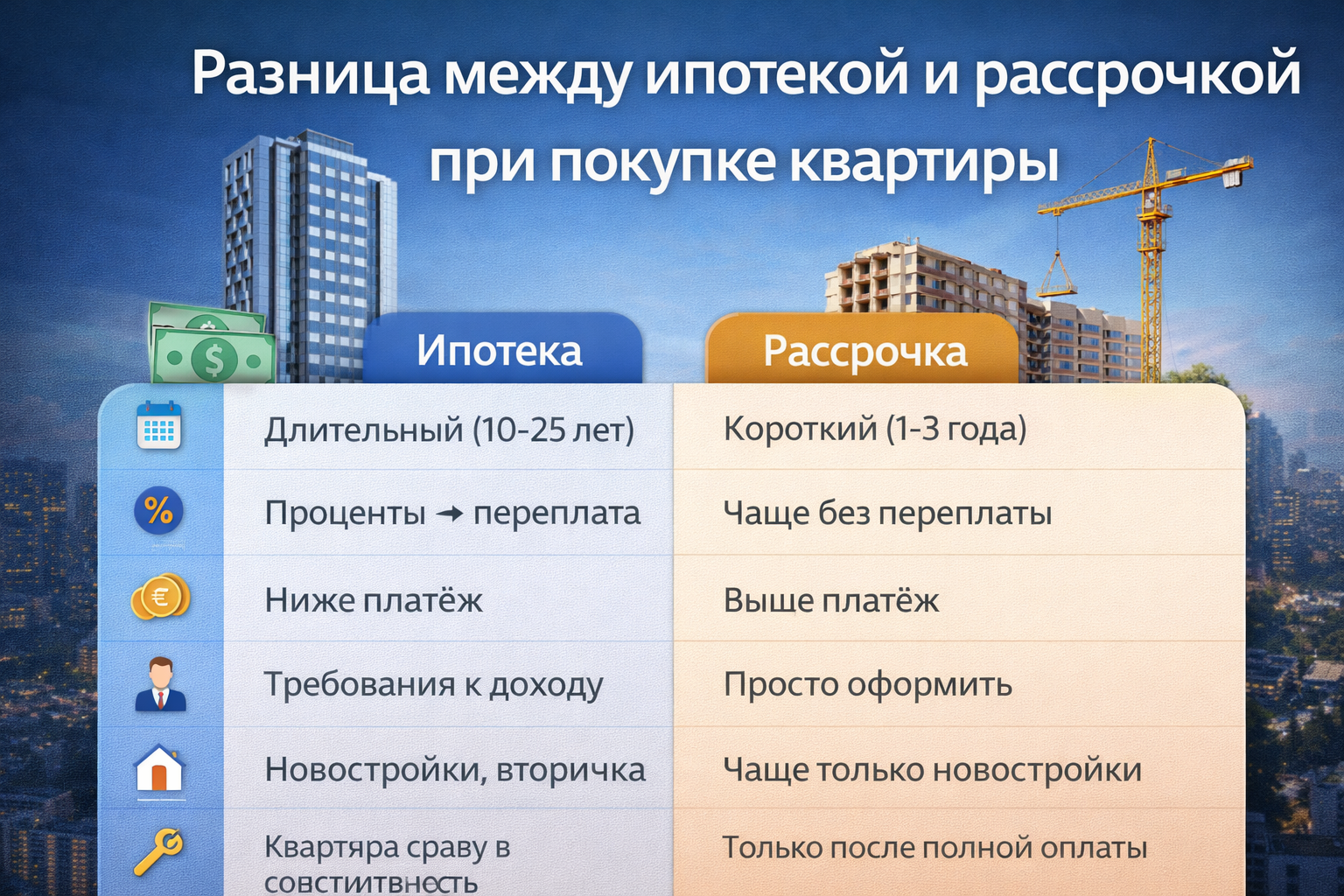 Kvartira sotib olishda ipoteka va bo‘lib to‘lash o‘rtasidagi farq