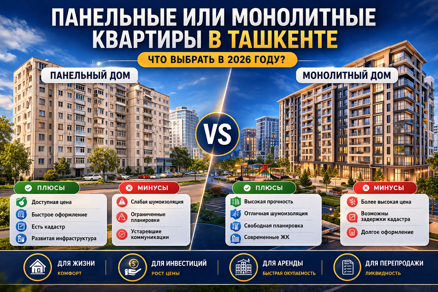 Panel or monolithic apartments in Tashkent: what to choose in 2026